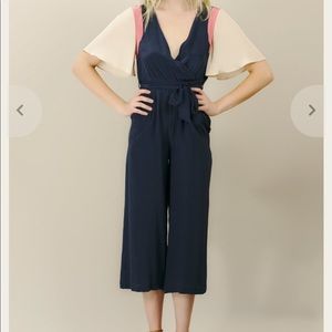 Kristinit 100% silk colorblock jumpsuit